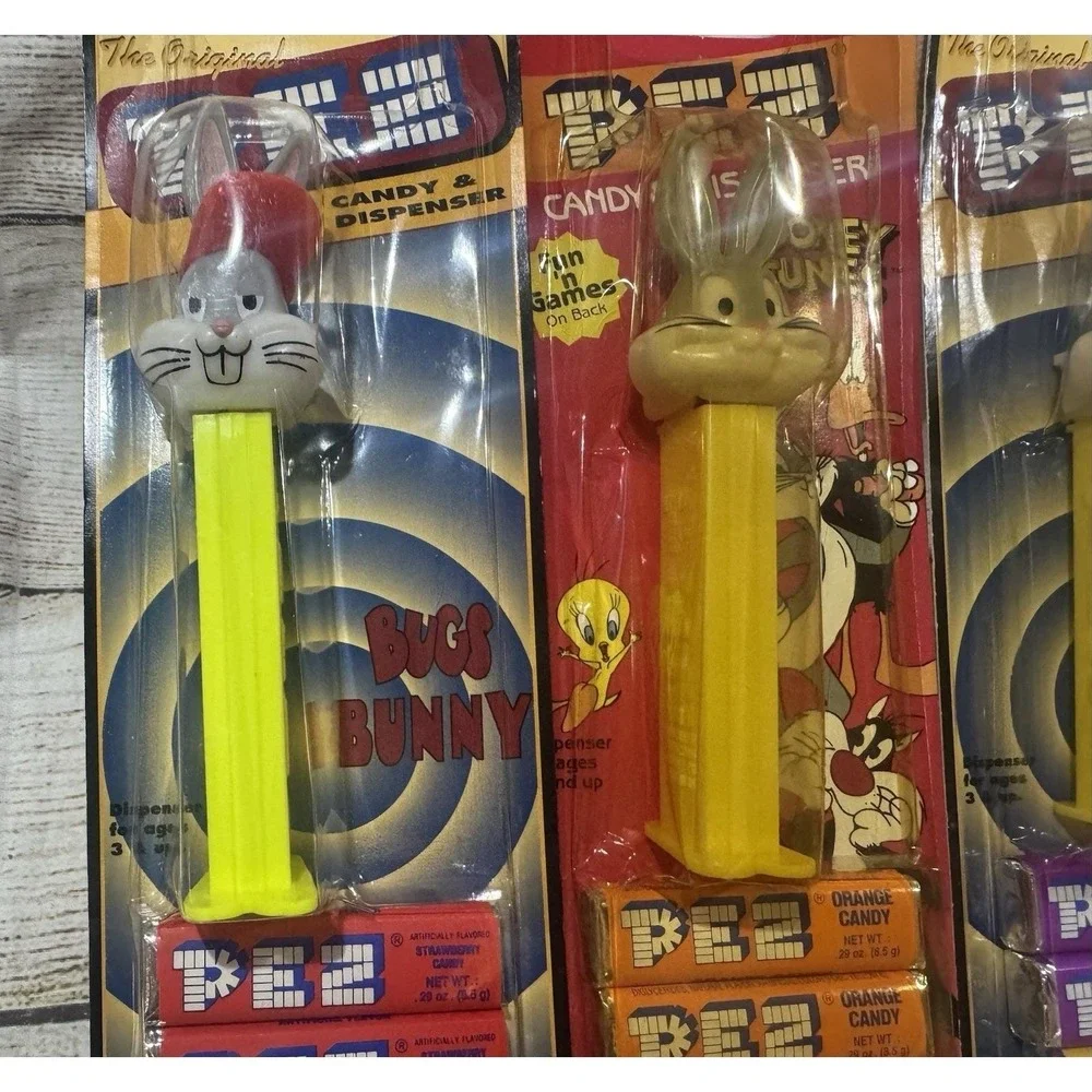 Lot of 7 Vtg PEZ Dispensers Looney Tunes Bugs Taz Daffy Tweety w/Orig. Pkgs TbB3